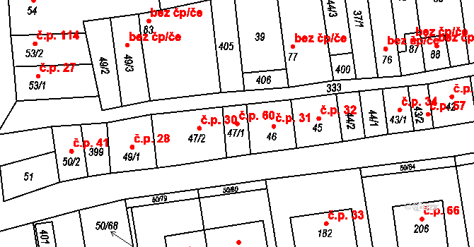 Doloplazy 60 na parcele st. 47/1 v KÚ Doloplazy, Katastrální mapa