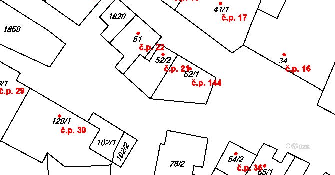 Bohutice 144 na parcele st. 52/1 v KÚ Bohutice, Katastrální mapa