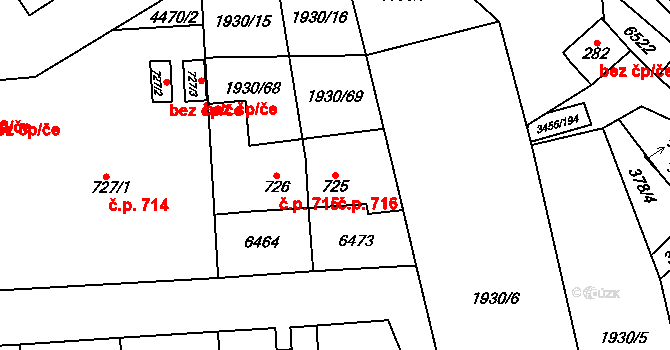 Hrušovany nad Jevišovkou 716 na parcele st. 725 v KÚ Hrušovany nad Jevišovkou, Katastrální mapa