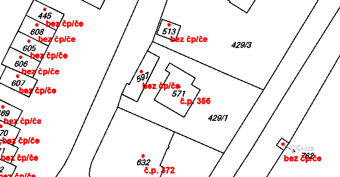 Vranov nad Dyjí 356 na parcele st. 571 v KÚ Vranov nad Dyjí, Katastrální mapa