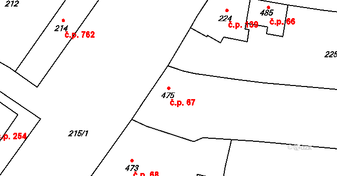 Troubky 67 na parcele st. 475 v KÚ Troubky nad Bečvou, Katastrální mapa
