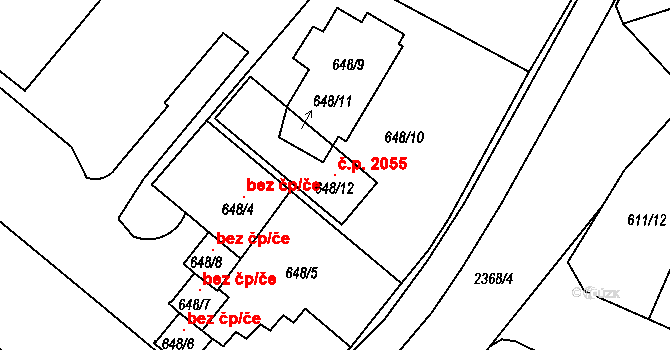 Trnovany 2055, Teplice na parcele st. 648/12 v KÚ Teplice-Trnovany, Katastrální mapa
