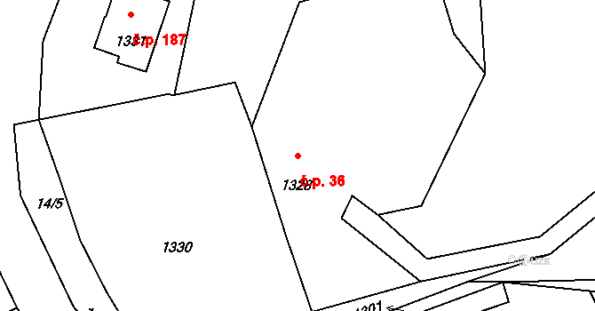 Proseč nad Nisou 36, Jablonec nad Nisou na parcele st. 1328 v KÚ Proseč nad Nisou, Katastrální mapa