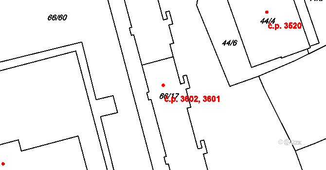 Mšeno nad Nisou 3601,3602, Jablonec nad Nisou na parcele st. 66/17 v KÚ Mšeno nad Nisou, Katastrální mapa