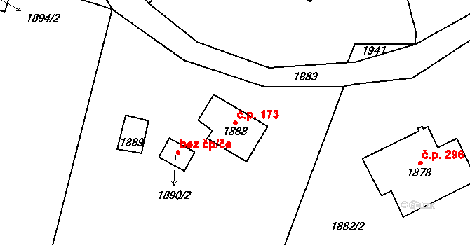 Desná III 173, Desná na parcele st. 1888 v KÚ Desná III, Katastrální mapa