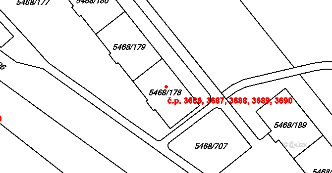 Jihlava 3686,3687,3688,3689, na parcele st. 5468/178 v KÚ Jihlava, Katastrální mapa