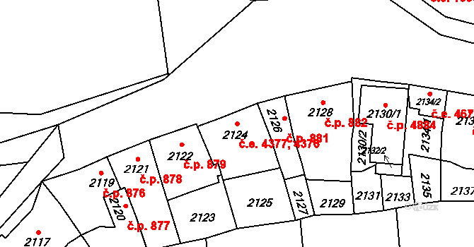Jihlava 4376,4377 na parcele st. 2124 v KÚ Jihlava, Katastrální mapa