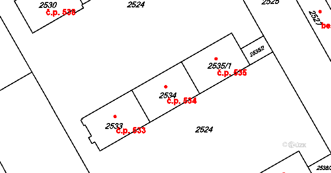 Lyžbice 534, Třinec na parcele st. 2534 v KÚ Lyžbice, Katastrální mapa