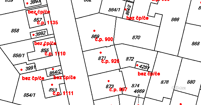 Čelákovice 926 na parcele st. 871 v KÚ Čelákovice, Katastrální mapa