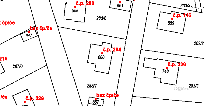 Holoubkov 294 na parcele st. 600 v KÚ Holoubkov, Katastrální mapa