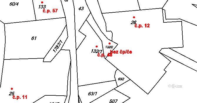 Ouběnice 48, Bystřice na parcele st. 132/1 v KÚ Ouběnice u Votic, Katastrální mapa