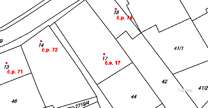 Kamberk 73 na parcele st. 17 v KÚ Kamberk, Katastrální mapa