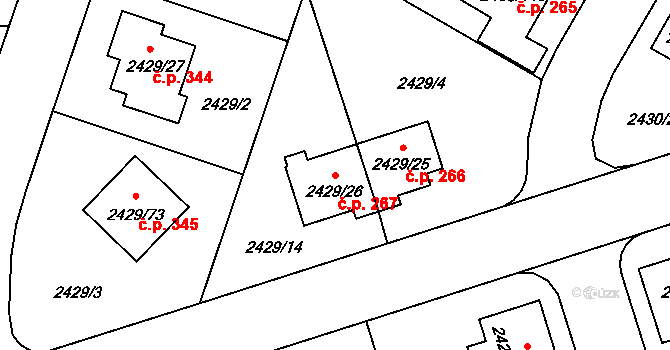 Dačice V 267, Dačice na parcele st. 2429/26 v KÚ Dačice, Katastrální mapa