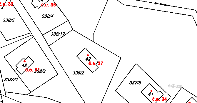 Domaslavice 37, Háj u Duchcova na parcele st. 42 v KÚ Domaslavice, Katastrální mapa