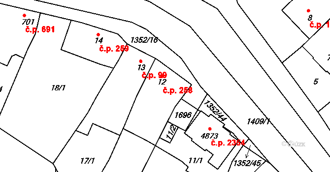Blansko 258 na parcele st. 12 v KÚ Blansko, Katastrální mapa