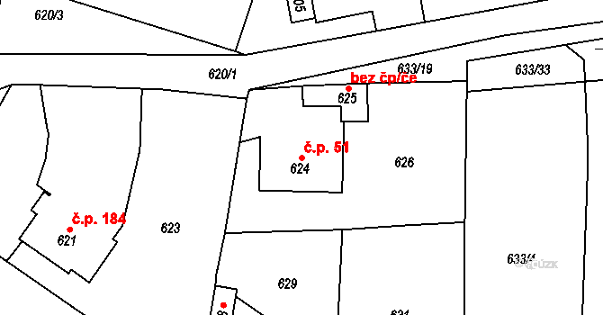 Kvaň 51, Zaječov na parcele st. 624 v KÚ Kvaň, Katastrální mapa