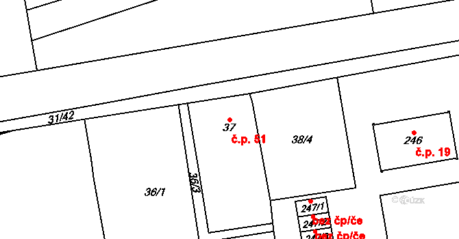 Hřibsko 51, Stěžery na parcele st. 37 v KÚ Hřibsko, Katastrální mapa