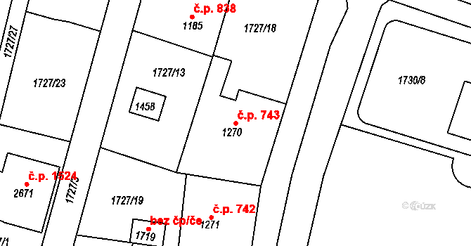 Uničov 743 na parcele st. 1270 v KÚ Uničov, Katastrální mapa