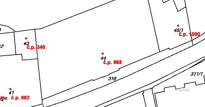 Hořovice 988 na parcele st. 44 v KÚ Velká Víska, Katastrální mapa