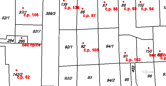Lounky 105, Chodouny na parcele st. 92 v KÚ Lounky, Katastrální mapa