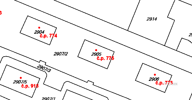 Poruba 775, Orlová na parcele st. 2905 v KÚ Poruba u Orlové, Katastrální mapa