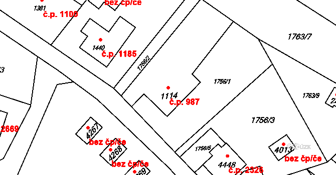 Rožnov pod Radhoštěm 987 na parcele st. 1114 v KÚ Rožnov pod Radhoštěm, Katastrální mapa