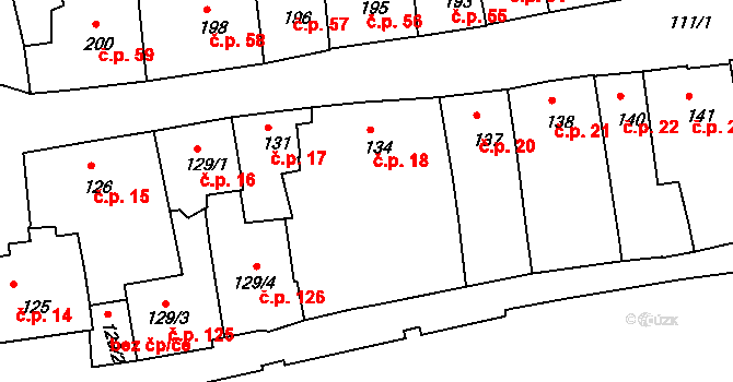 Zámostí 19, Třebíč na parcele st. 134 v KÚ Podklášteří, Katastrální mapa