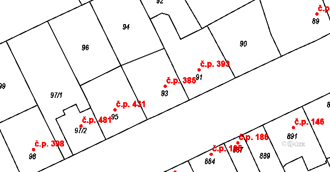 Ladná 385 na parcele st. 93 v KÚ Ladná, Katastrální mapa