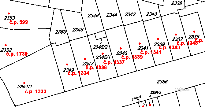 Černá Pole 1337, Brno na parcele st. 2345/1 v KÚ Černá Pole, Katastrální mapa
