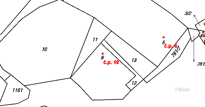 Přáslavice 18, Samšín na parcele st. 6 v KÚ Přáslavice, Katastrální mapa
