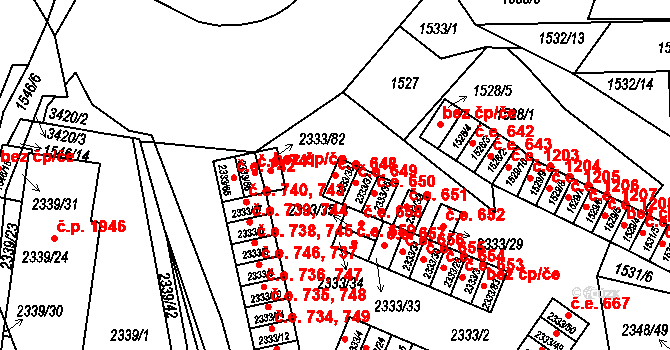 Pelhřimov 648 na parcele st. 2333/38 v KÚ Pelhřimov, Katastrální mapa