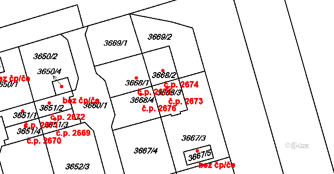 Frýdek 2673, Frýdek-Místek na parcele st. 3668/3 v KÚ Frýdek, Katastrální mapa