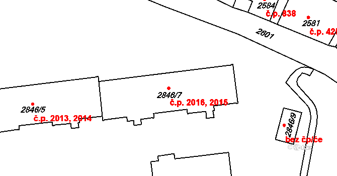 Sokolov 2015,2016 na parcele st. 2846/7 v KÚ Sokolov, Katastrální mapa
