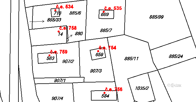 Podhrad 754, Cheb na parcele st. 659 v KÚ Podhrad, Katastrální mapa