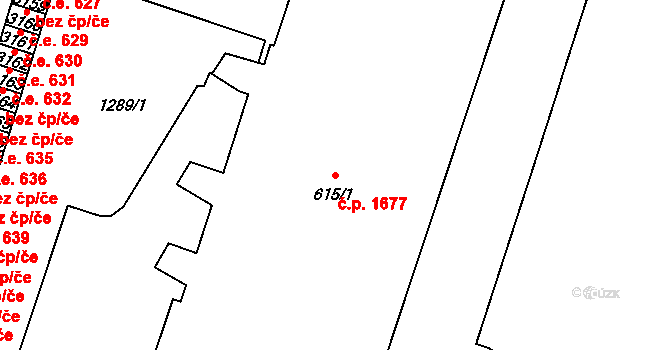 Cheb 1677 na parcele st. 615/1 v KÚ Cheb, Katastrální mapa
