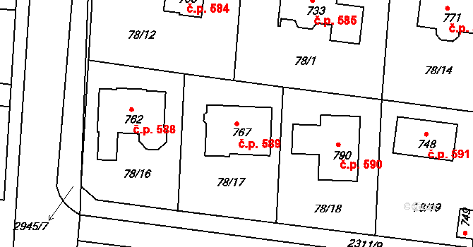 Černilov 589 na parcele st. 767 v KÚ Černilov, Katastrální mapa
