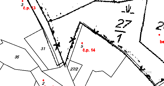 Svojšice 14, Petrovice u Sušice na parcele st. 5 v KÚ Svojšice u Sušice, Katastrální mapa