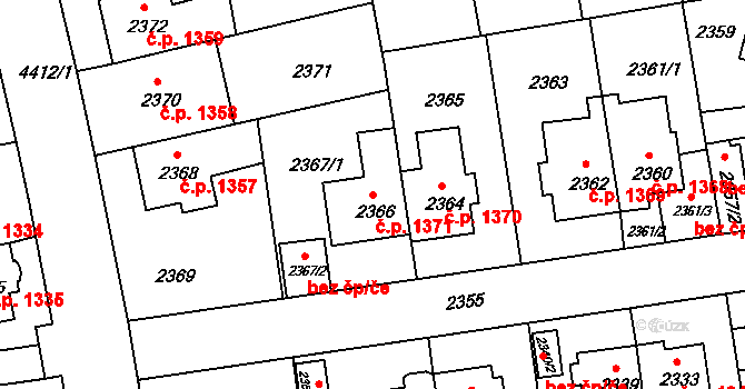 Žižkov 1371, Praha na parcele st. 2366 v KÚ Žižkov, Katastrální mapa