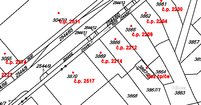 Chomutov 2214 na parcele st. 3869 v KÚ Chomutov I, Katastrální mapa