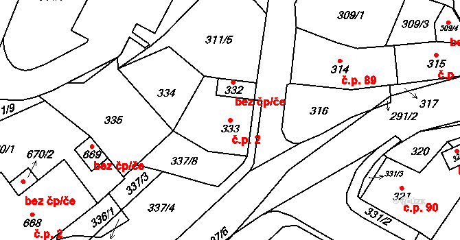 Český Dub III 2, Český Dub na parcele st. 333 v KÚ Český Dub, Katastrální mapa