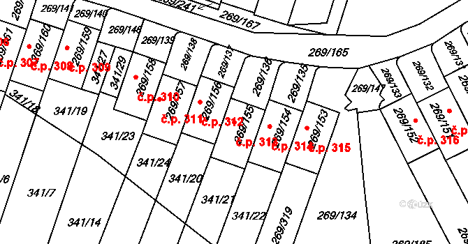 Pražské Předměstí 313, Bílina na parcele st. 269/155 v KÚ Bílina, Katastrální mapa