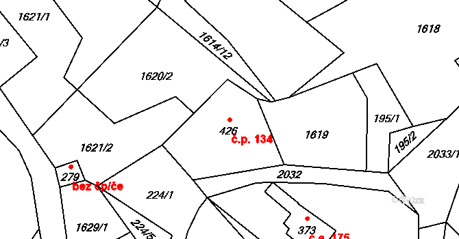 Rokytnice 134, Vsetín na parcele st. 426 v KÚ Rokytnice u Vsetína, Katastrální mapa
