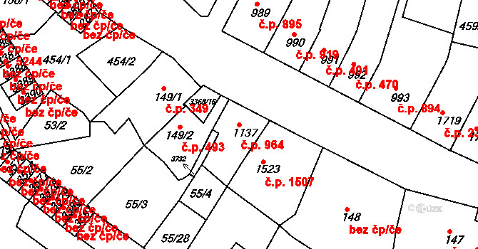 Česká Třebová 964 na parcele st. 1137 v KÚ Česká Třebová, Katastrální mapa