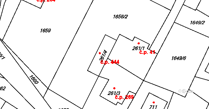 Písek 444 na parcele st. 261/4 v KÚ Písek u Jablunkova, Katastrální mapa