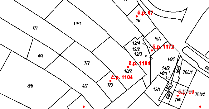 Mutěnice 1161 na parcele st. 10/2 v KÚ Mutěnice, Katastrální mapa