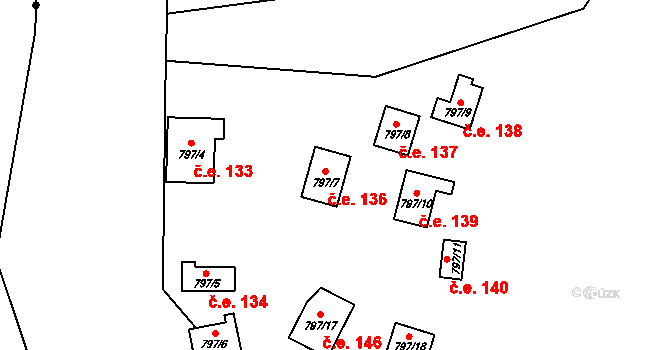 Sojovice 136 na parcele st. 797/7 v KÚ Sojovice, Katastrální mapa