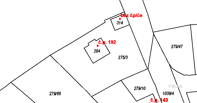 Měcholupy 192 na parcele st. 284 v KÚ Měcholupy u Žatce, Katastrální mapa