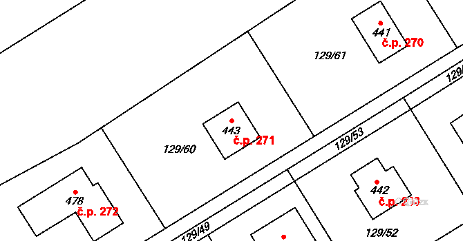 Ruda 271 na parcele st. 443 v KÚ Ruda u Nového Strašecí, Katastrální mapa