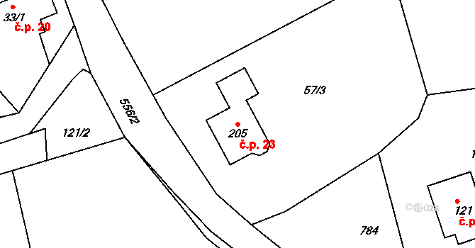 Rájec 23, Černava na parcele st. 205 v KÚ Rájec u Černavy, Katastrální mapa