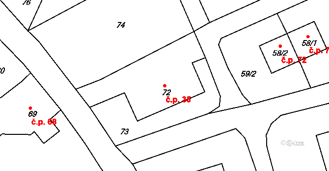 Horní Pochlovice 35, Kaceřov na parcele st. 72 v KÚ Horní Pochlovice, Katastrální mapa